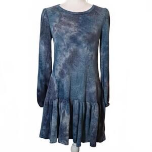 NEW Ultra Flirt Drop Waist Ruffle Hem Tie-Dye Mini Dress‎ in Blue, Size M